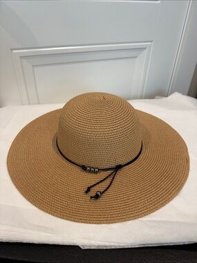 Magid Wide-Brim Straw Sun Hat in Tan with Black Cord